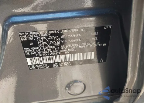 2015 Toyota Rav4 Le from USA, damaged, VIN 2T3BFREV1FW268933